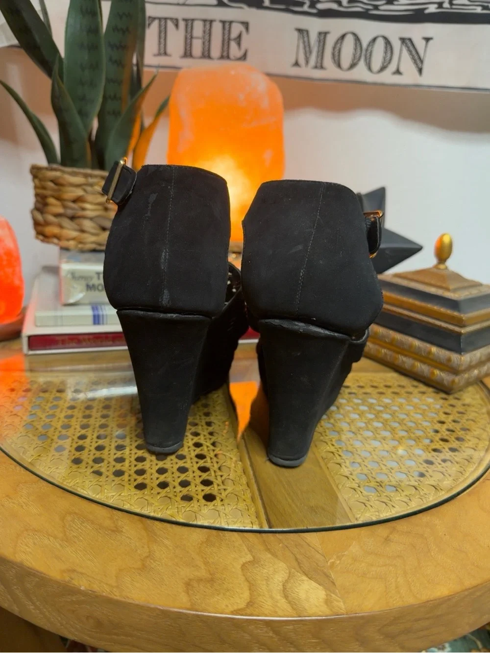 Top Moda Abella 3 Black Cutout Platform Wedge Sandals Size 8